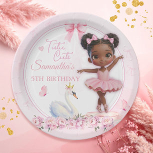 Plato De Papel Tutu Cute Pink Ballerina Birthday - Afro Princess
