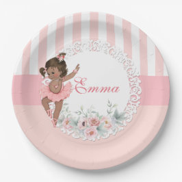 Plato De Papel Tutu de bailarina rosa rayas flores encaje
