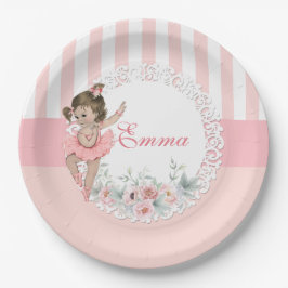 Plato De Papel Tutu de bailarina rosa rayas flores encaje