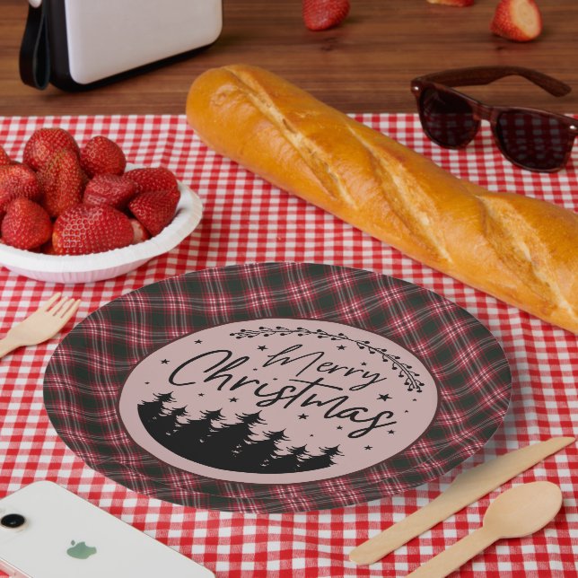 Plato De Papel Tweedside Modern Scottish Tartan Christmas (Picnic)