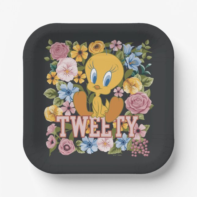 Plato De Papel TWEETY™ Floral Embroidery Graphic (Anverso)