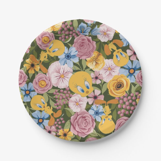 Plato De Papel TWEETY™ Floral Embroidery Pattern (Anverso)