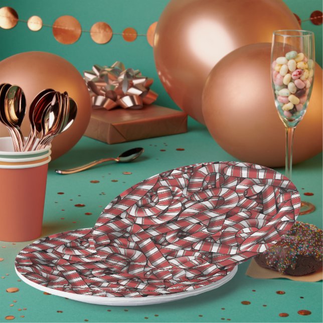 Plato De Papel Twided Red Striped Abstract Candy Canes (Multi)