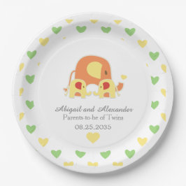 Plato De Papel Twin Babies Elephant Theme Baby Shower 