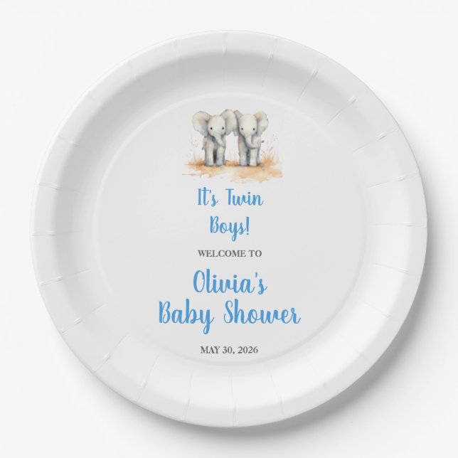 Plato De Papel Twin Baby Shower Plate (Anverso)