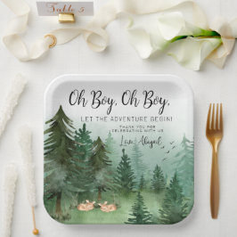 Plato De Papel Twin Boy Deer Woodland Baby Shower