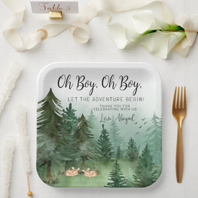 Plato De Papel Twin Boy Deer Woodland Baby Shower (Boda)