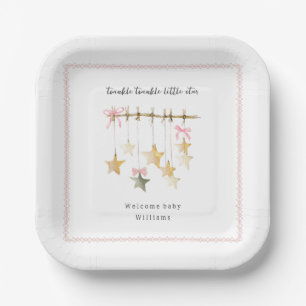 Plato De Papel Twinkle Little Star Boho Lazos Baby Shower