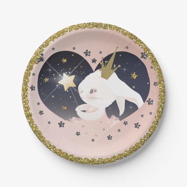 Plato De Papel Twinkle Little Star Bunny Rabbit Peach Baby Shower (Anverso)