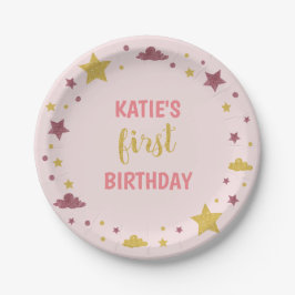 Plato De Papel Twinkle Little Star First Birday Baby Pink
