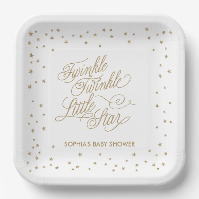 Plato De Papel Twinkle Little Star Gold Baby Shower (Anverso)