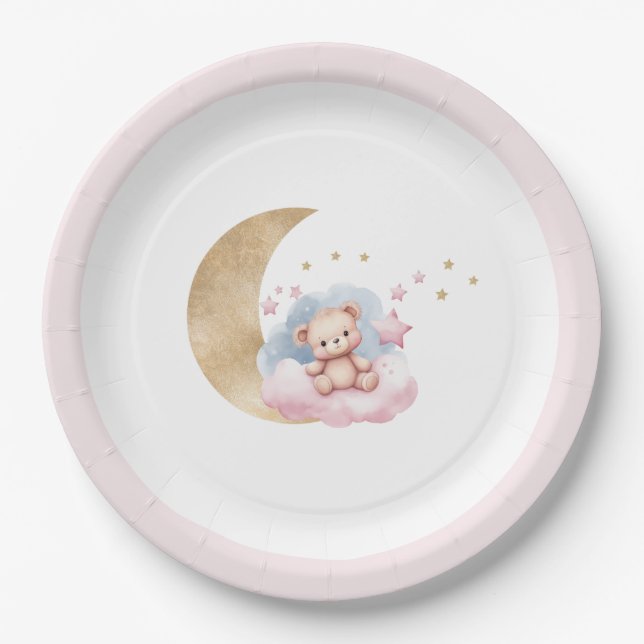 Plato De Papel Twinkle Little Star Gold Moon Baby Shower (Anverso)