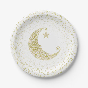 Plato De Papel Twinkle Little Star Gold Moon White