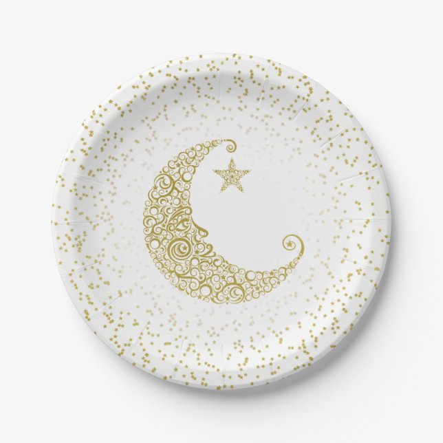 Plato De Papel Twinkle Little Star Gold Moon White (Anverso)