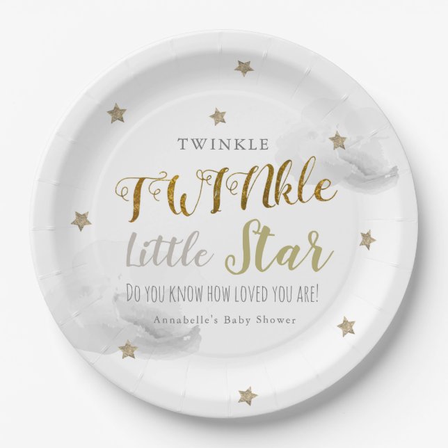 Plato De Papel Twinkle Little Star Gray Twin Baby Shower (Anverso)