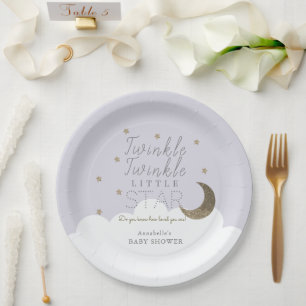 Plato De Papel Twinkle Little Star Moon Lilac Baby Shower