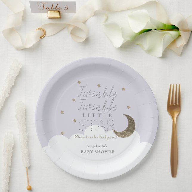 Plato De Papel Twinkle Little Star Moon Lilac Baby Shower (Boda)
