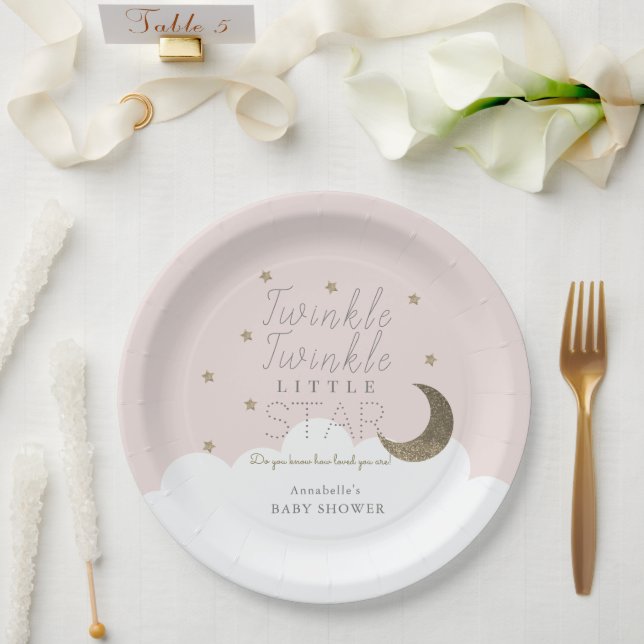 Plato De Papel Twinkle Little Star Moon Pink Baby Shower (Boda)