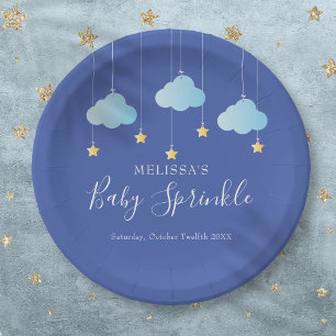 Plato De Papel Twinkle Sprinkle Little Star Baby Shower Azul