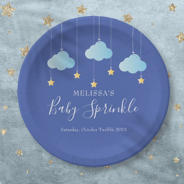 Plato De Papel Twinkle Sprinkle Little Star Baby Shower Blue (Twinkle Sprinkle Little Star Baby Shower Blue Paper Plates)