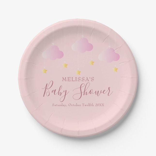 Plato De Papel Twinkle Twinkle Chica de Baby Shower Estrella Pequ (Anverso)