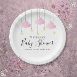 Plato De Papel Twinkle Twinkle Chica Rosa Estrella Pequeña Baby S<br><div class="desc">Twinkle twinkle pequeño estrella de ducha bebé chica rosa plato de papel con unas bonitas nubes rosas y estrellas doradas en cuerdas,  sobre un fondo blanco. Añade tus detalles especiales de celebración con letras modernas. Diseñado por Thisisnotme©</div>