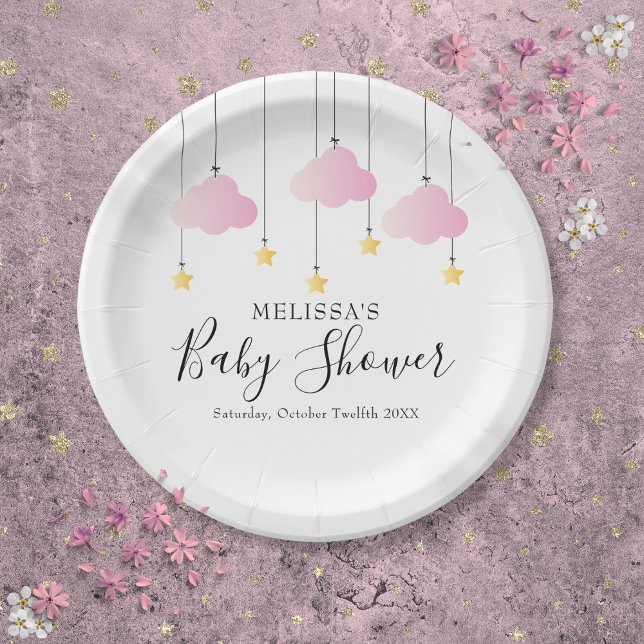 Plato De Papel Twinkle Twinkle Chica Rosa Estrella Pequeña Baby S (Twinkle Twinkle Little Star Pink Girl Baby Shower Paper Plates)
