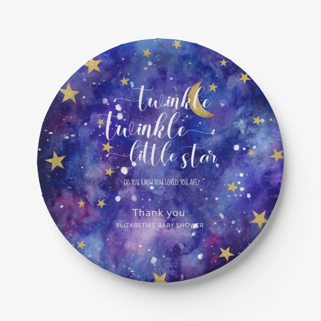 Plato De Papel Twinkle Twinkle Little Star Baby Shower Galaxy (Anverso)