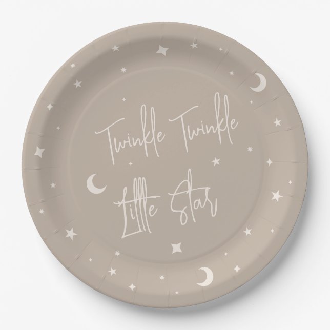 Plato De Papel Twinkle Twinkle Little Star Beige Baby Shower (Anverso)