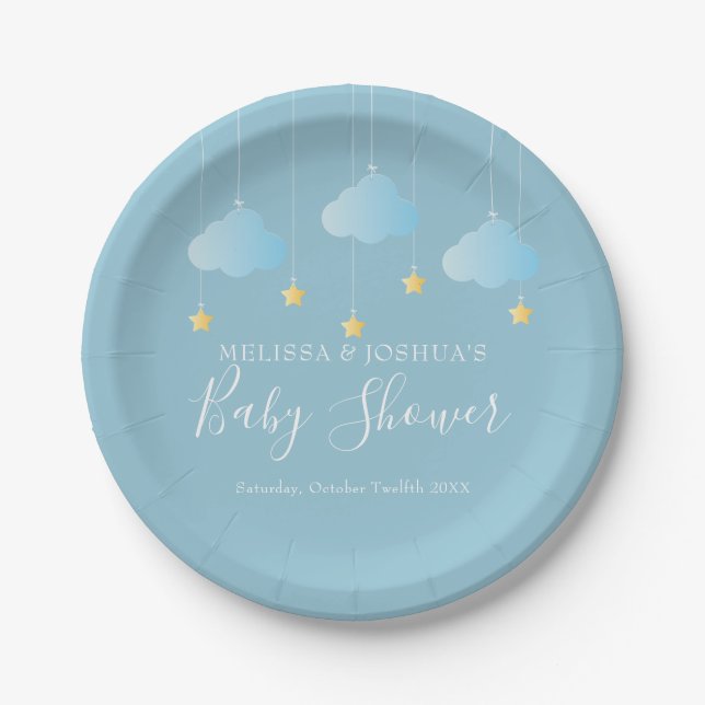 Plato De Papel Twinkle Twinkle Little Star Blue Baby Shower (Anverso)