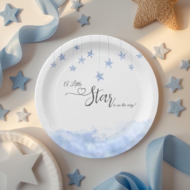 Plato De Papel Twinkle Twinkle Little Star Boy Blue Baby Shower (Subido por el creador)