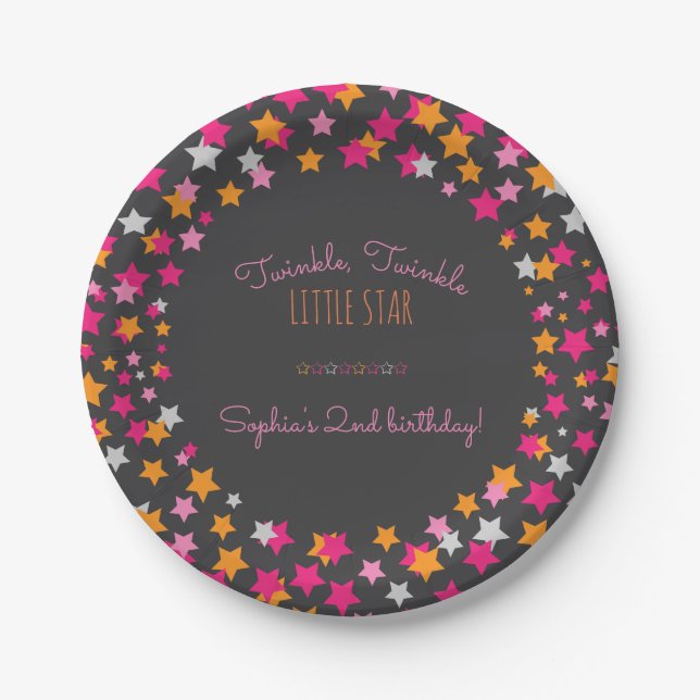 Plato De Papel Twinkle Twinkle Little Star Chalkboard Cumpleaños (Anverso)