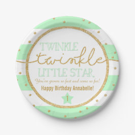 Plato De Papel Twinkle Twinkle Mint y Gold Birday Placas