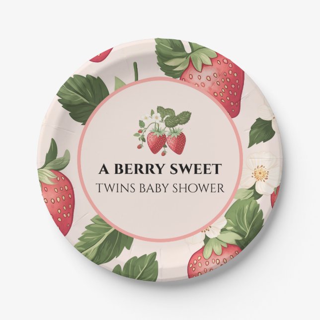 Plato De Papel TWINS Berry Sweet Strawberry Baby Shower (Anverso)