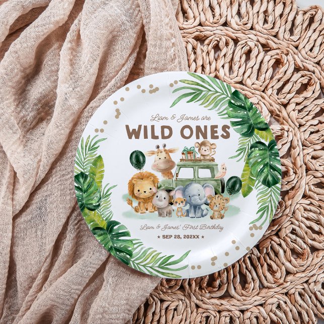 Plato De Papel Twins Wild One 1st Birthday Safari Animals (Subido por el creador)