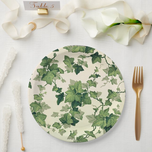Plato De Papel Twisting Ivy Leaves Pattern (Boda)