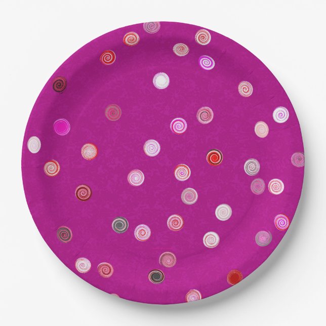 Plato De Papel Twisty Polka Dot Spirals Pink Paper Party Plates (Anverso)
