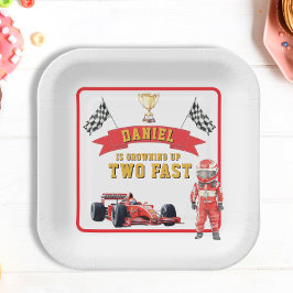 Plato De Papel Two Fast Race Car Checkered Flag Birthday