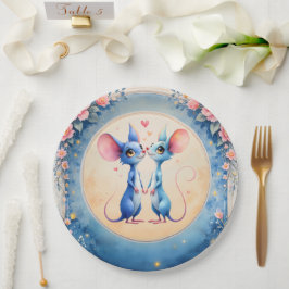 Plato De Papel Two Hearts, One Love – Wedding Mice.