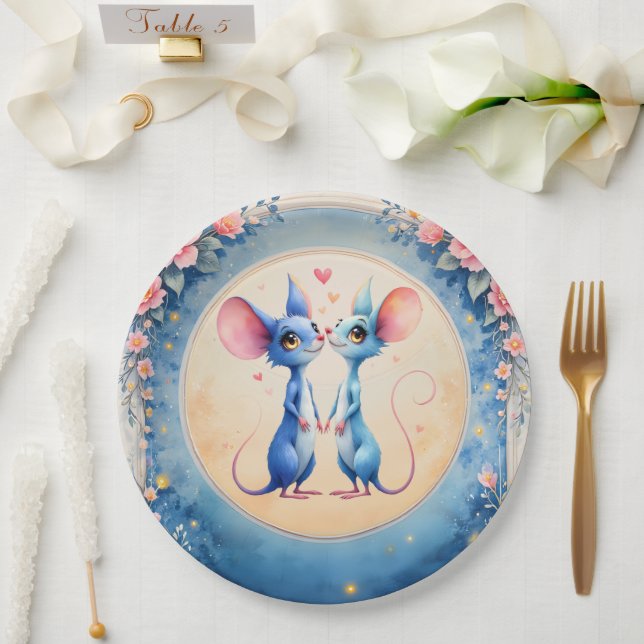 Plato De Papel Two Hearts, One Love – Wedding Mice.  (Boda)