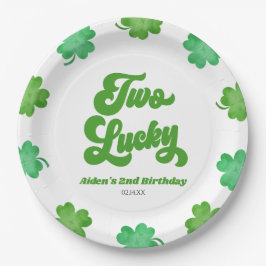 Plato De Papel Two Lucky Green Shamrock Clover Birthday Party