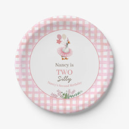 Plato De Papel Two Silly Goose Cumpleaños 2º Rosa 