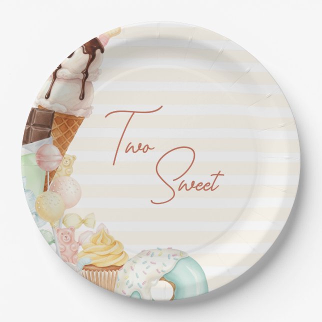 Plato De Papel Two Sweet 2nd Birthday Candy Party Plates (Anverso)