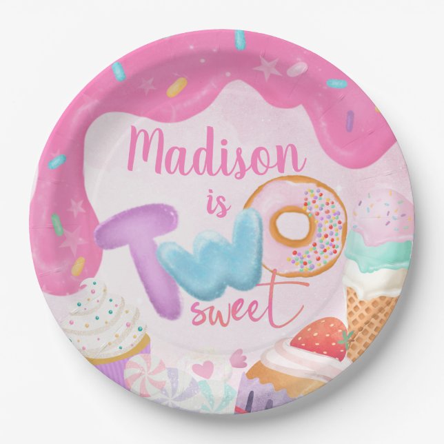Plato De Papel Two Sweet Donut Birthday Plate (Anverso)