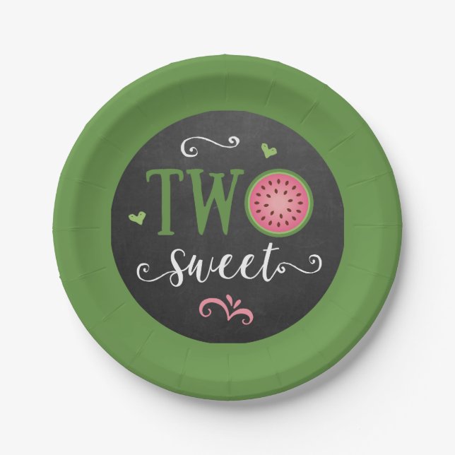 Plato De Papel Two Sweet Watermelon 2nd Birthday Paper Plate (Anverso)