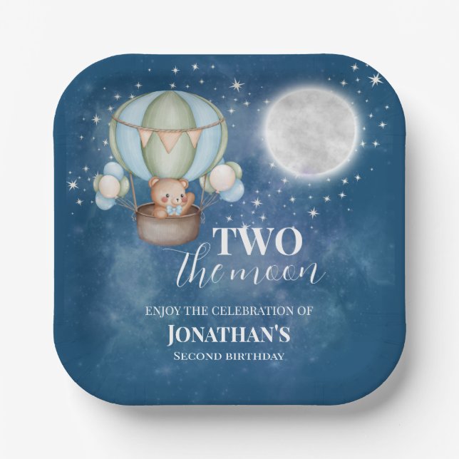 Plato De Papel Two The Moon Boy Bear Balloon 2nd Birthday  (Anverso)