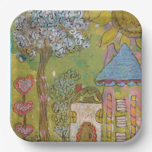 Plato De Papel Two Whimsical Houses (Anverso)