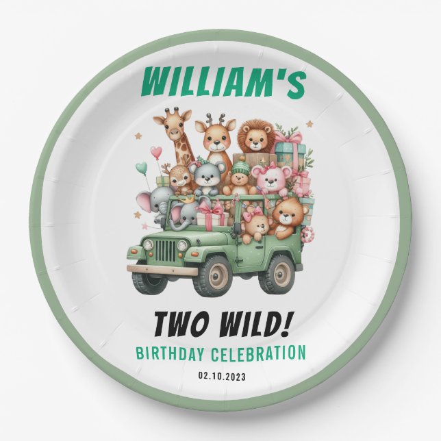 Plato De Papel Two Wild Safari Animal 2nd Birthday Party (Anverso)
