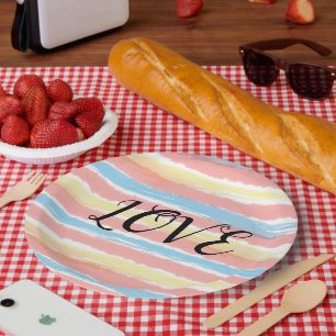 Plato De Papel Typografía de amor Color azul rosa amarillo azul a