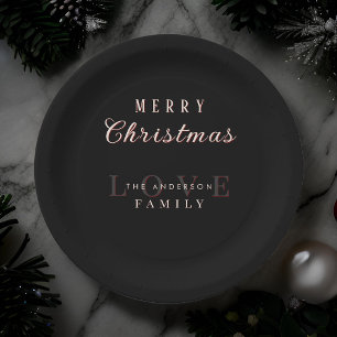 Plato De Papel Typografía de época moderna Feliz Navidad Negro